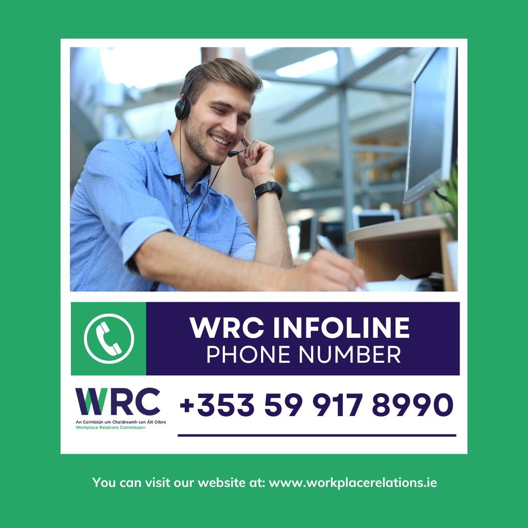 an image of a man answering a phone with the WRC infoline number of +353 59 9178990 on the image